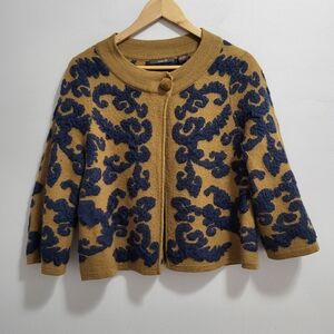 Heather B Anthropologie Wool Blend 3D Cardigan Sweater Size Large